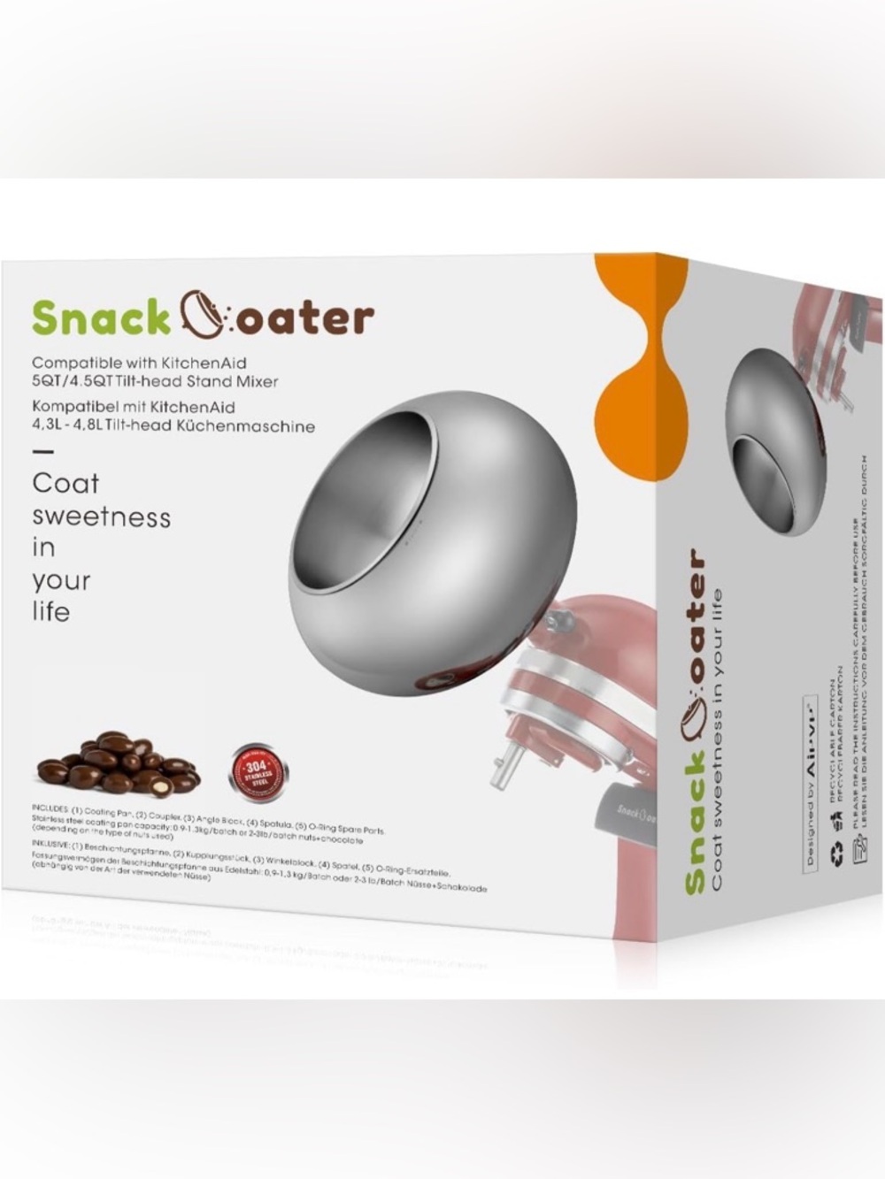 Aieve Snack Coater Chocolate Coating Attachment - Silver